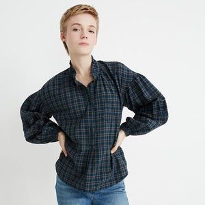 Madewell Plaid Ruffle-Neck Popover Top